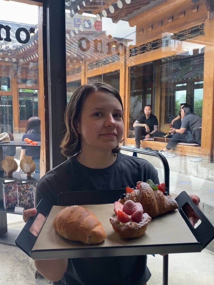 Spring 2024_South Korea_Veronika Kostyaeva_Bennington_Delicious pastry, including traditional salt bread, at Onion cafe