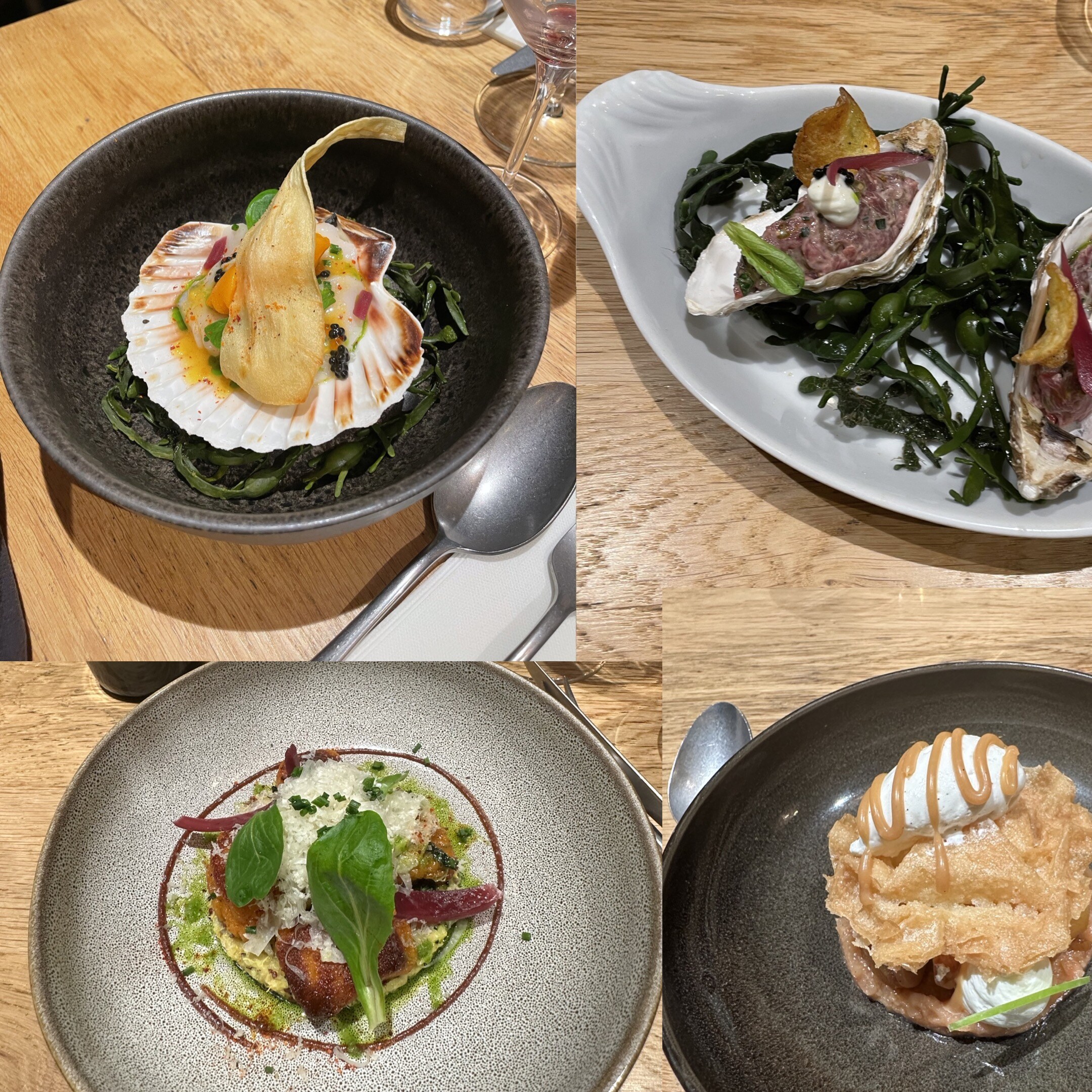 a collage of high-end French and Spanish foods